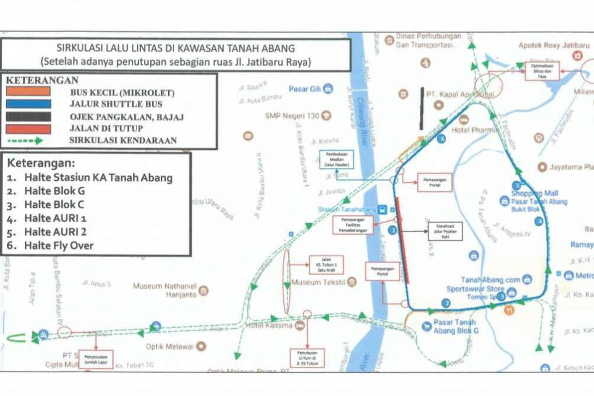 Rute pengalihan arus lalu lintas di Kawasan Tanah Abang mulai Jumat (22/12/2017).