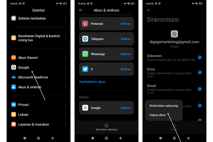 Ilustrasi cara hapus akun Google di HP Android