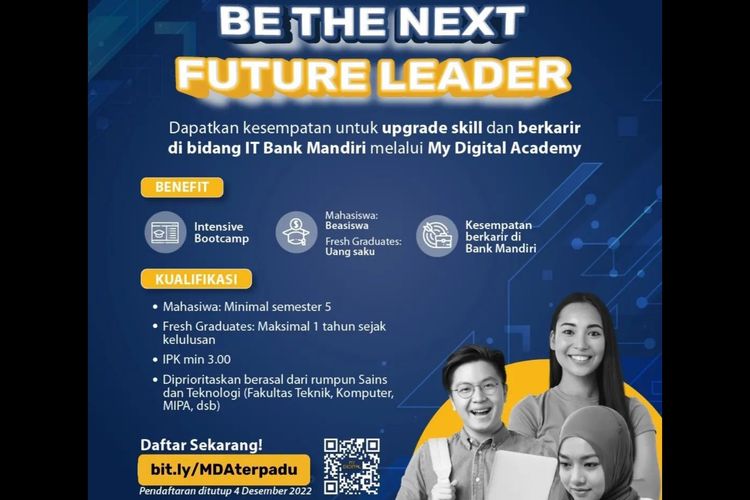 Bank Mandiri buka pelatihan digital buat mahasiswa, ada beasiswa 20 juta dan kesempatan berkarier di Bank Mandiri. 
