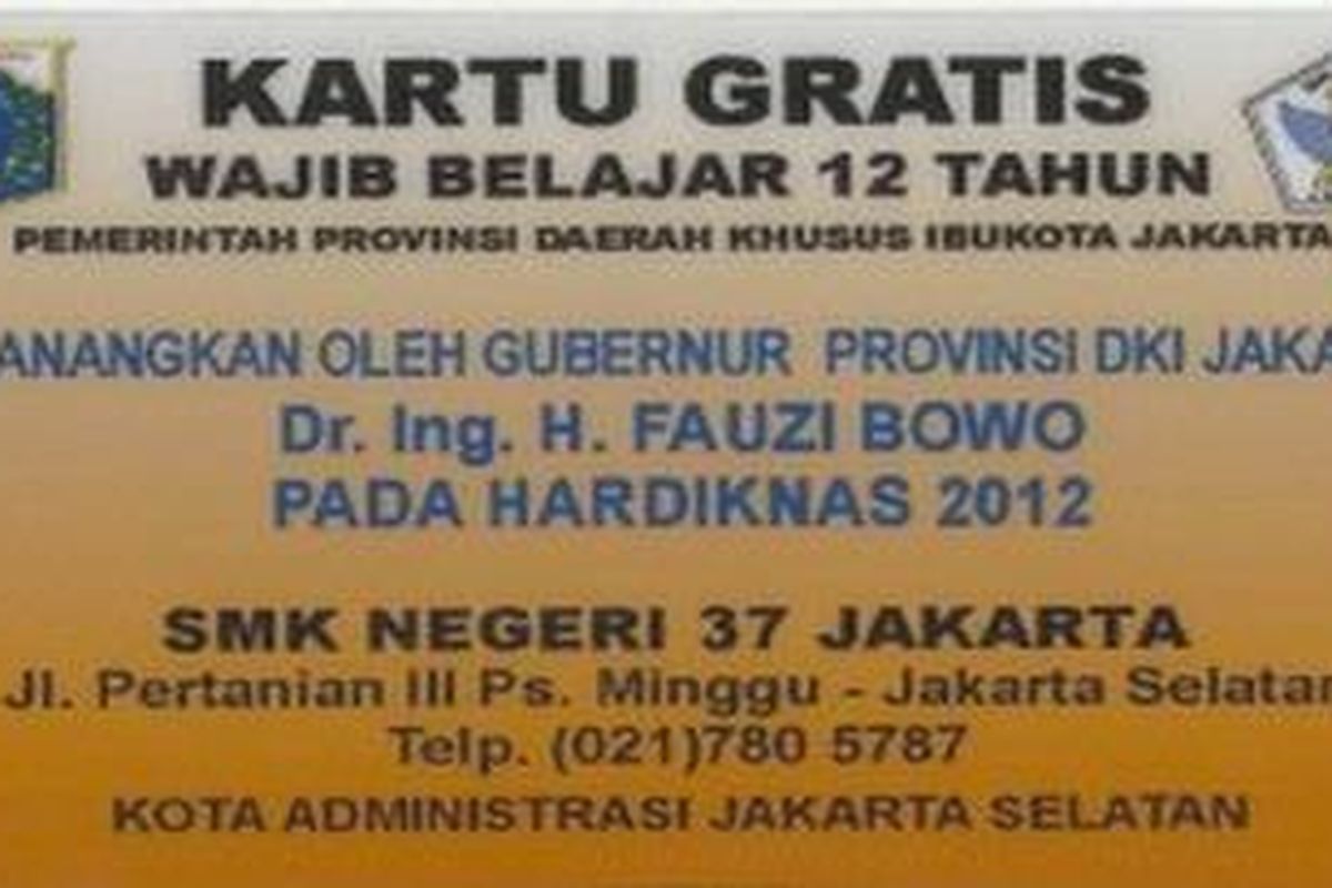 Kartu Gratis Wajib Belajar 12 Tahun yang difungsikan sebagai kartu pelajar