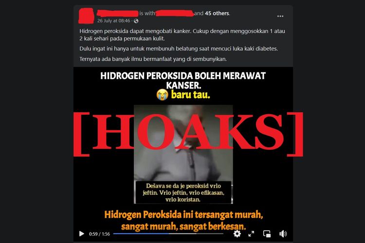 Hoaks menggosokkan hidrogen peroksida pada kulit dapat obati kanker