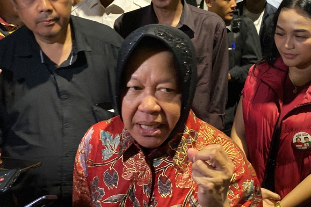 Cagub Jatim nomor urut 3, Tri Rismaharini, di Surabaya, Selasa (29/10/2024).