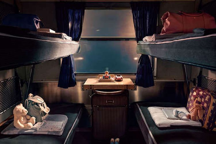 Ilustrasi kompartemen dengan enam tempat tidur di kereta tidur EuroNight Hamburg-Stochkholm.