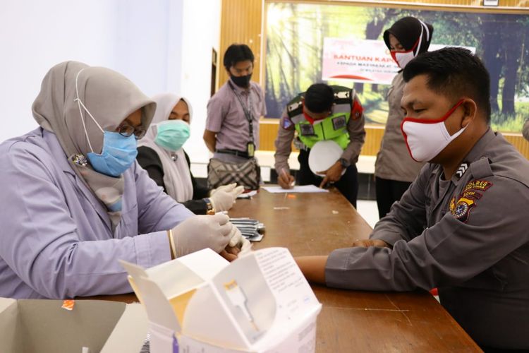 Suasana rapid test corona di Mapolres Aceh Utara, Jumat (5/6/2020)