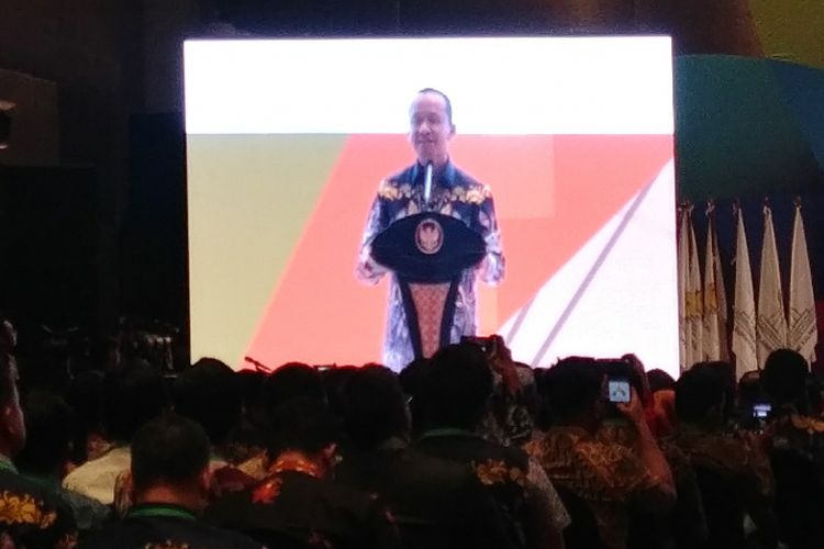 Ketua Umum Himpunan Pengusaha Muda Indonesia (Hipmi) Bahlil Lahadalia membuka Rapimnas Hipmi, Rabu (7/3/2018).