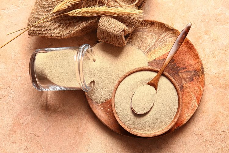 Ilustrasi ragi, ragi kering, ragi bubuk. 