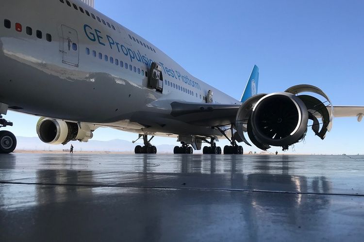 Mesin GE9X dipasang di pesawat testbed B747 general Electric.