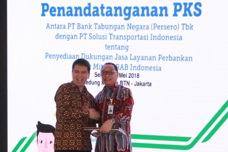 Penandatanganan kerja sama antara BTN dan Grab, Selasa (15/5/2018)