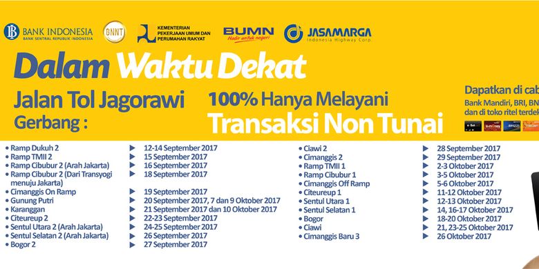 Jadwal Penerapan Non Tunai di Tol Jagorawi