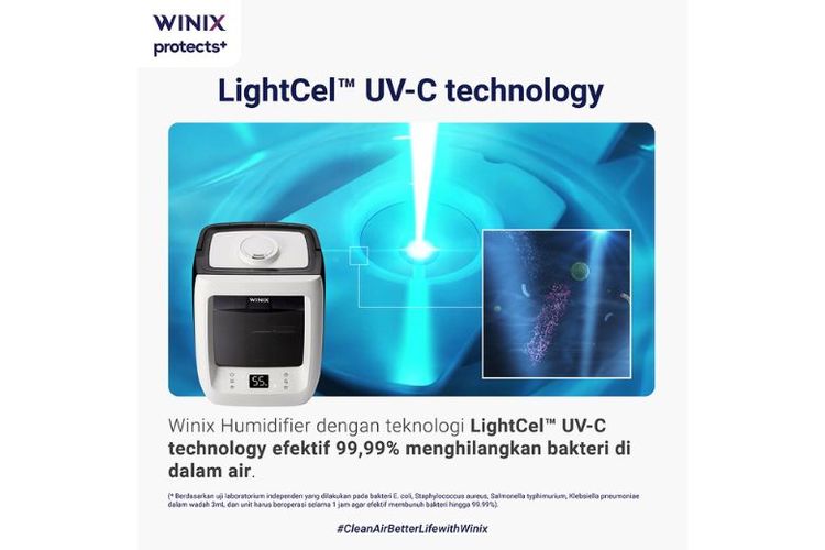 Humidifier WINIX L500 dilengkapi dengan LightCel? UV-C Technology untuk membunuh bakteri. 