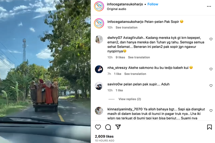 Video ibu-ibu menumpang di truk atau mobil bak terbuka