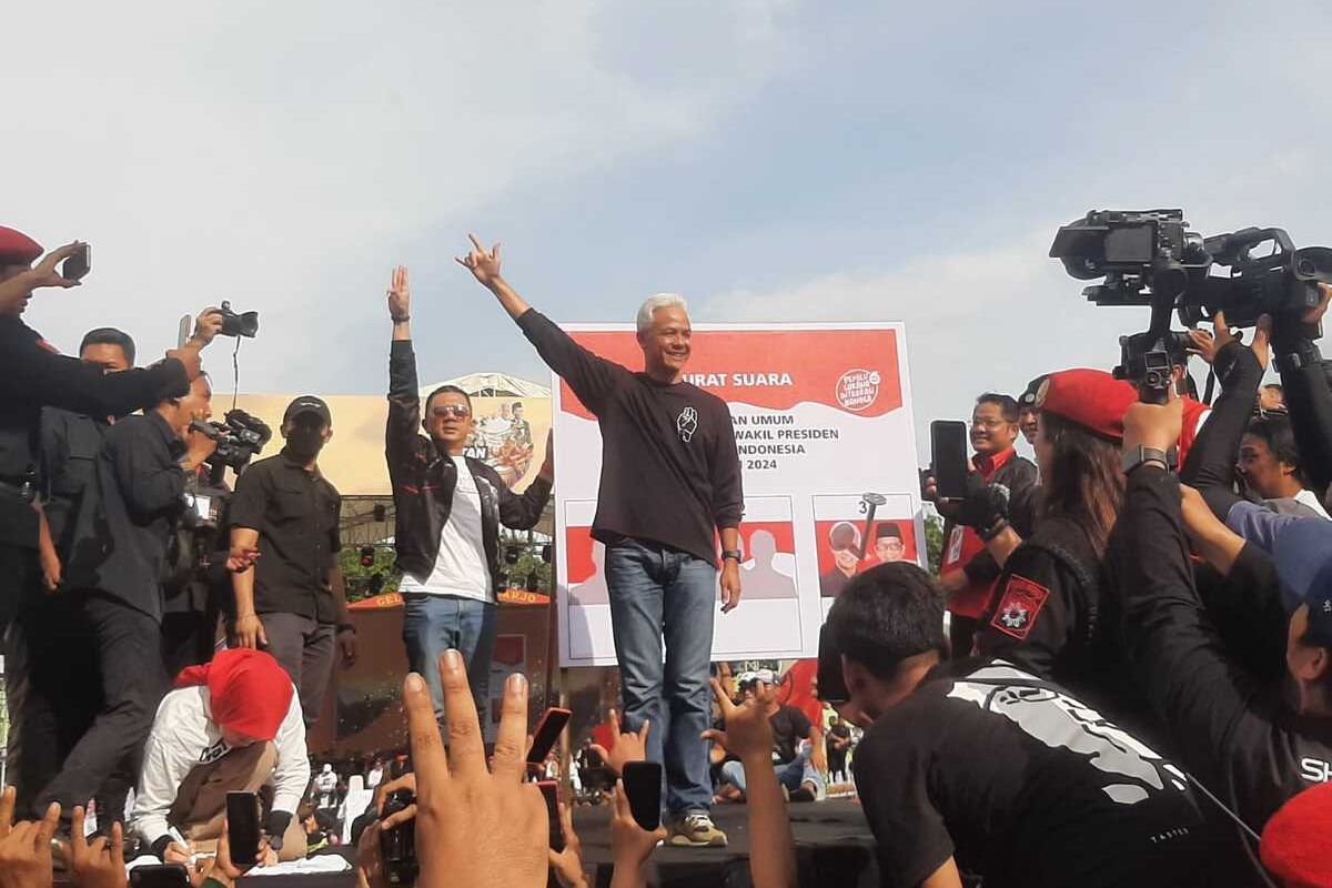 Capres Ganjar Pranowo saat kampanye Akbar di GOR Sidoarjo, Minggu (21/1/2024)
