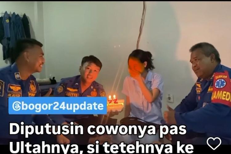 Putus Cinta di Hari Ulang Tahun, Puput Curhat dan Tiup Lilin Bareng Damkar Cibinong