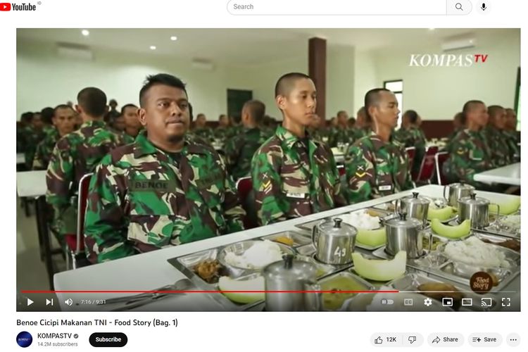 Tangkapan layar YouTube KompasTV terkait cara makan tentara.