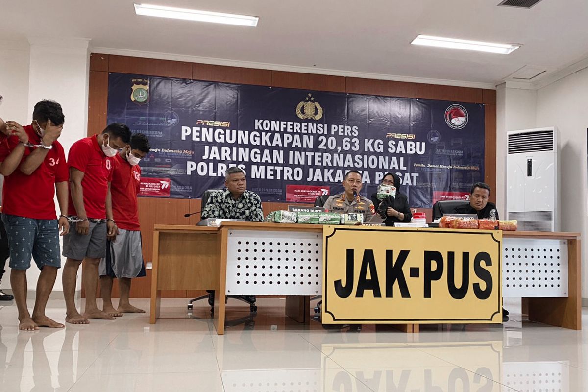 Konferensi pers perilisan narkoba di Mapolres Metro Jakarta Pusat, Jumat (16/6/2023). (KOMPAS.com/XENA OLIVIA)