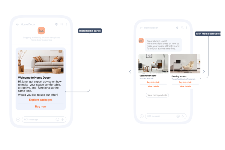 Melalui RCS for Business, brand dapat menghadirkan materi promosi dalam berbagai bentuk, seperti tur virtual, cuplikan video pendek, atau carousel berisi beberapa pilihan paket.