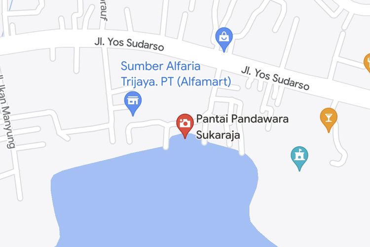 Bidik layar aplikasi Google Maps di titik Pantai Sukaraja yang kini berganti nama menjadi Pantai Pandawara Sukaraja, Selasa (11/7/2023).