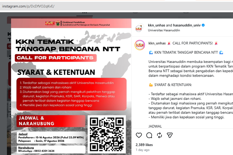 Aktifkan KKN Tanggap Bencana, Unhas Kirim Relawan Mahasiswa Bantu Pemulihan Gempa Flores