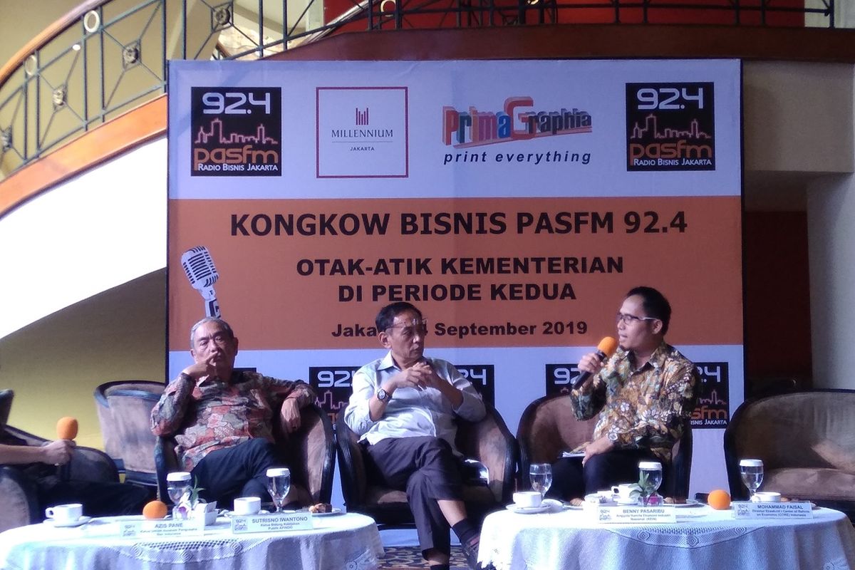 Direktur Eksekutif CORE Indonesia Mohamad Faisal memaparkan analisisnya dalam acara Kongkow Bisnis di Jakarta, Rabu (4/9/2019).