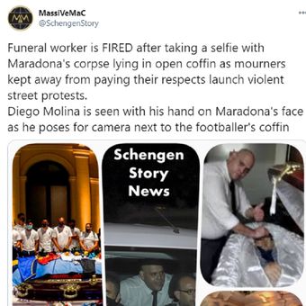 Petugas permakaman dipecat setelah foto bersama jasad Maradona. Dia juga mendapat ancaman pembunuhan dari penggemar Diego Maradona yang marah atas perbuatannya yang disebar di media sosial.
