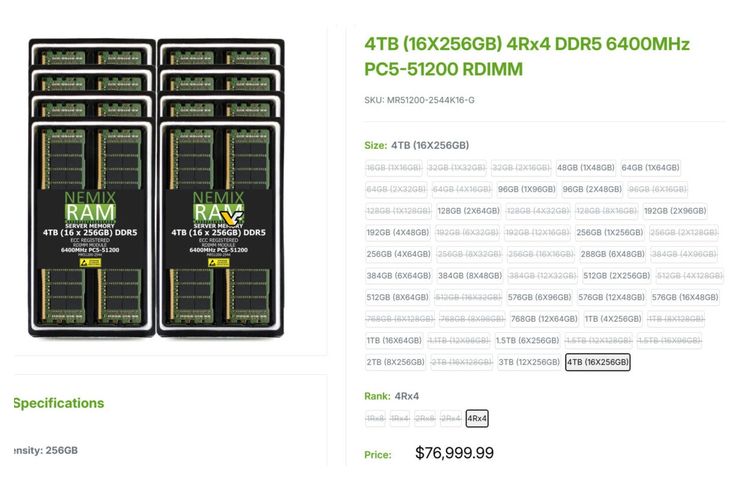 Harga RAM 4 TB dari Nemix.
