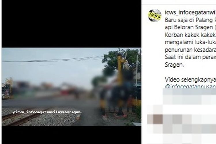 Tangkapan layar seorang kakek berusia 61 tahun tertabrak KA di Sragen, Jaawa Tengah.