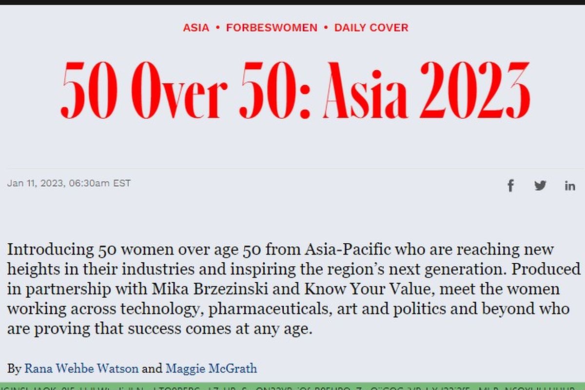 Daftar Forbes 50 Over 50 Asia 2023.