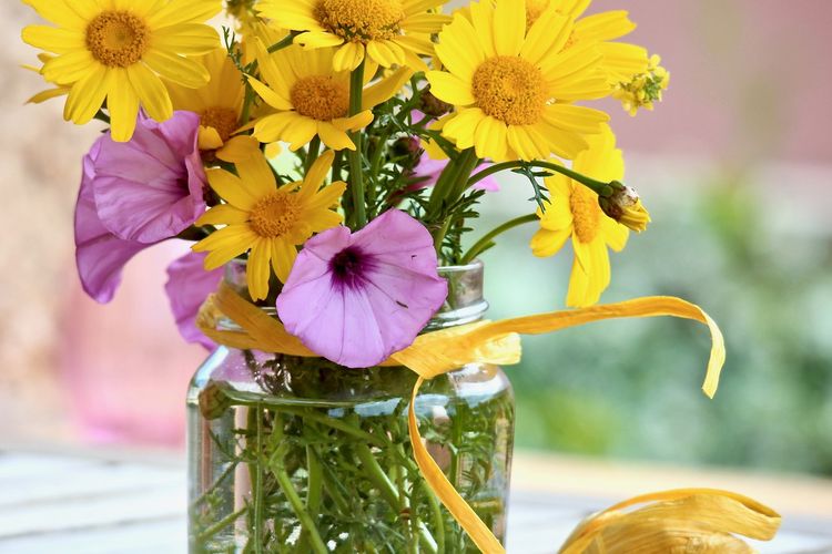 Ilustrasi vas bunga yang terbuat dari stoples kaca bekas. 