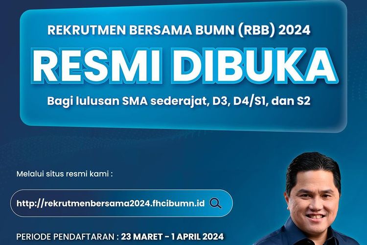 Forum Human Capital Indonesia Kementerian Badan Usaha Milik Negara (FHCI BUMN) resmi membuka Rekrutmen Bersama BUMN 2024 pada hari ini, Sabtu (23/3/2024).