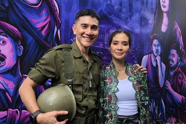 Marsha Timothy dan Vino G Bastian di jumpa pers film Kang Mak (From Pee Mak) di daerah Duren Tiga, Jakarta Selatan, Rabu (31/1/2024).
