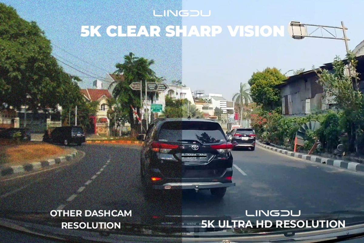Hasil perekaman dashcam LD02 5K dibandingkan dengan dashcam lain. 