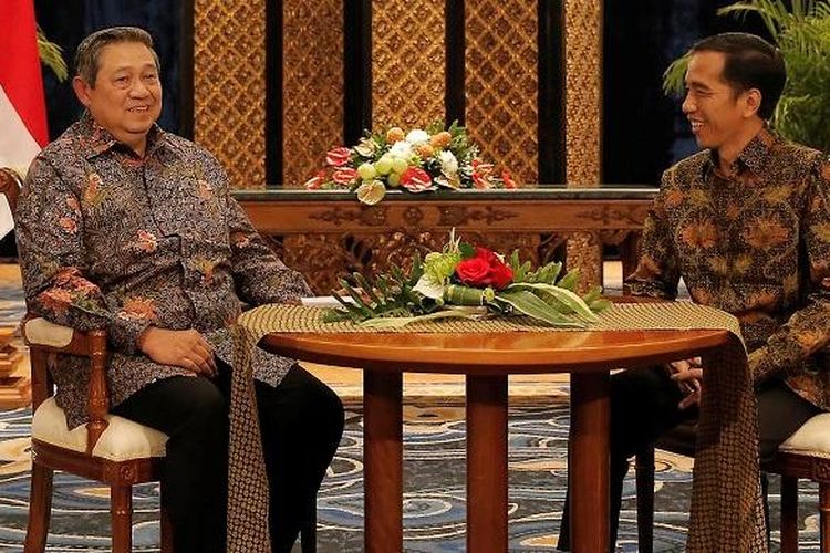Presiden ke-6 Susilo Bambang Yudhoyono dan Presiden Joko Widodo melakukan pertemuan empat mata membahas proses transisi kepemimpinan, di Laguna Resort and Spa, Nusa Dua, Bali, Rabu (27/8/2014) malam. 