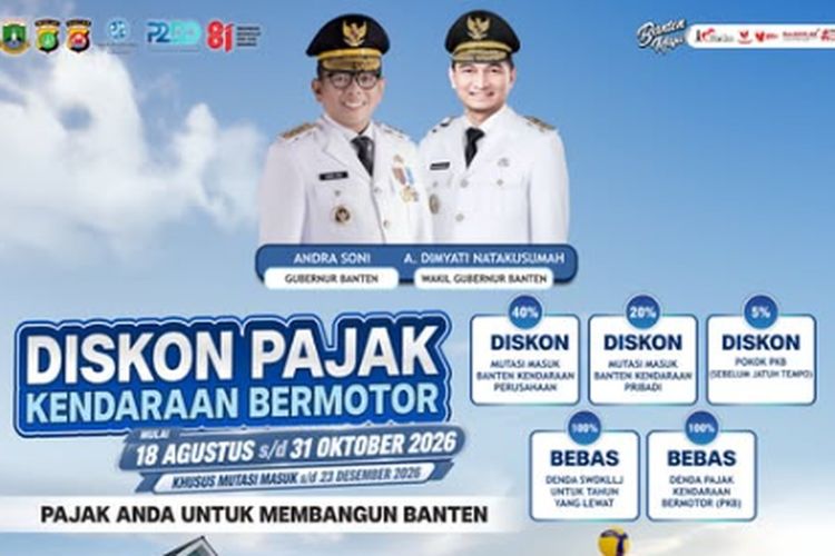 Pemprov Banten Beri Diskon Pajak Kendaraan Mulai 18 Agustus 2026