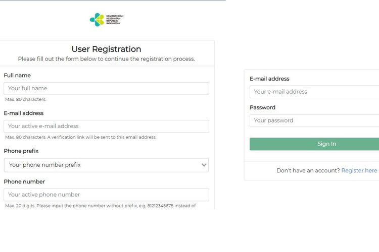 Tangkapan layar cara mendaftarkan sertifikat Vaksinasi non Indonesia (VNI) ke situs Kemenkes untuk bisa mengakses aplikasi PeduliLindungi.