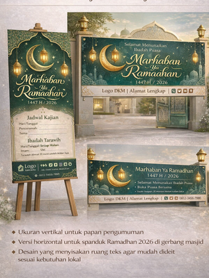 Poster Tarhib Ramadhan 2026 untuk Masjid dan Majelis.
