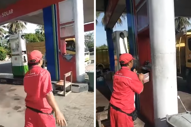 Tangkapan layar video viral petugas SPBU di Banjarnegara disebut berbuat curang.