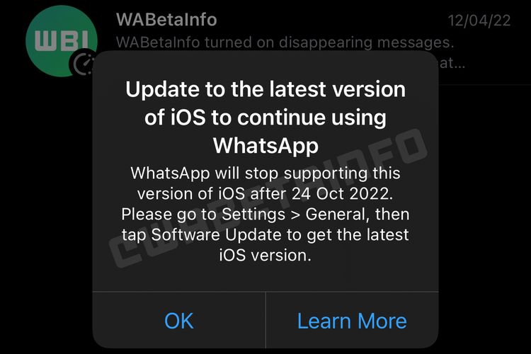 Notifikasi himbauan update OS yang muncul pada perangkat iOS 10 dan iOS 11.