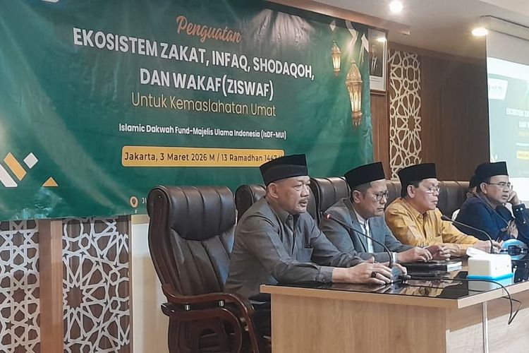 Acara Penguatan Sistem Zakat, Infak, Sedekah, dan Wakaf (Ziswaf) di Gedung MUI, Jakarta Pusat, Selasa (3/3/2026)