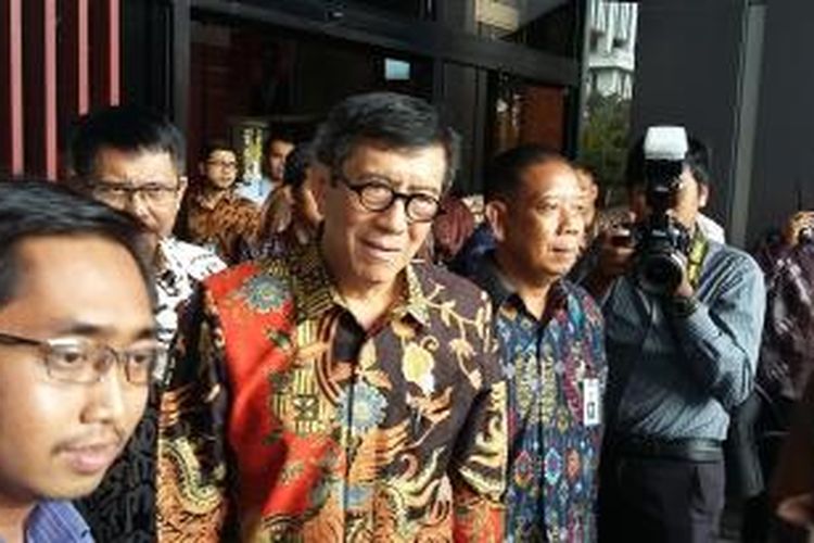 Menteri Hukum dan HAM Yasonna H Laoly saat ditemui di Gedung Kemenkumham, Jakarta, Kamis (28/5/2015).