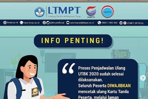 Hari Ini, Batas Akhir Cetak Ulang Kartu Peserta UTBK-SBMPTN 2020 Tahap I