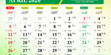Kalender Jawa April 2026 Lengkap dengan Weton: Tanggal Islam, Pasaran, dan Hari Baik