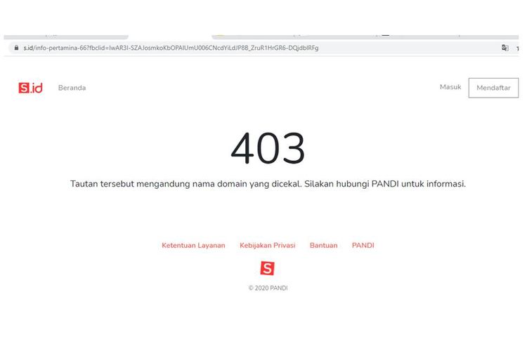 Tangkapan layar blog yang digunakan untuk menyebarkan hoaks bantuan pertamina Rp 189 juta