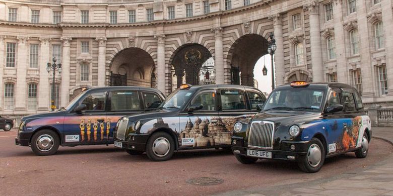 Taksi-taksi di London dibungkus dengan desain destinasi wisata andalan seperti Candi Borobudur, Bali, Komodo, Danau Toba, serta Raja Ampat. Promosi Wonderful Indonesia ini berlangsung pada 16 Oktober hingga 12 November 2017.