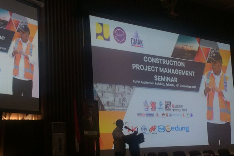 Dirjen Bina Konstruksi Kementerian PUPR Syarif Burhanudin saat seminar Construction Project Management di Kementerian PUPR, Senin (16/12/2019)