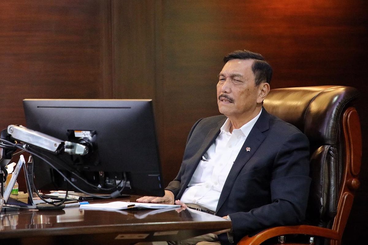 Menteri Koordinator Bidang Kemaritiman dan Investasi Luhut Binsar Pandjaitan memberikan sambutan secara virtual, kepada 500 peserta forum yang juga berasal dari Jepang, Jakarta, Selasa (25/8/2020).