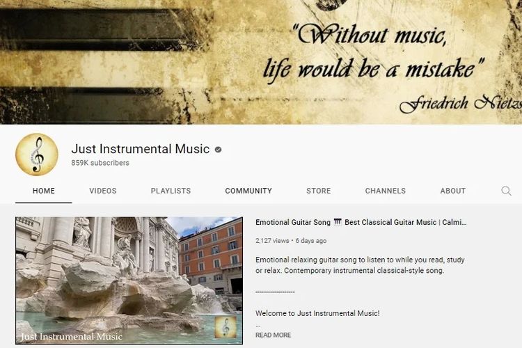 Ilustrasi channel YouTube Just Instrumental Music.