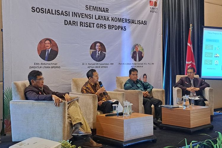 Webinar Sosialisasi Invensi Layak Komersialisasi dari GRS BPDPKS yang digelar AII dan Apindo secara hibrida di Jakarta, pada Selasa 16 Mei 2022.