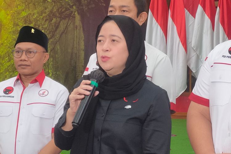 Ketua DPP PDI-P Puan Maharani dalam konferensi pers di Kantor DPP PDI-P, Jalan Diponegoro, Menteng, Jakarta Pusat, Selasa (11/7/2023).