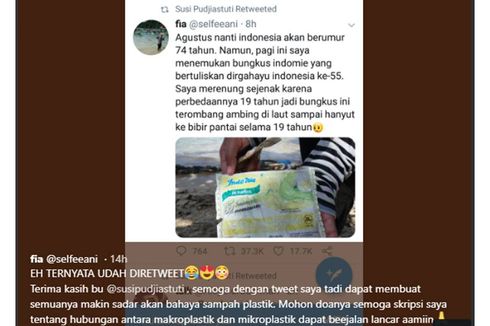 Kicauan Di-RT Menteri Susi, Mahasiswi Penemu Sampah Plastik Bungkus Indomie Berusia 19 Tahun Kaget