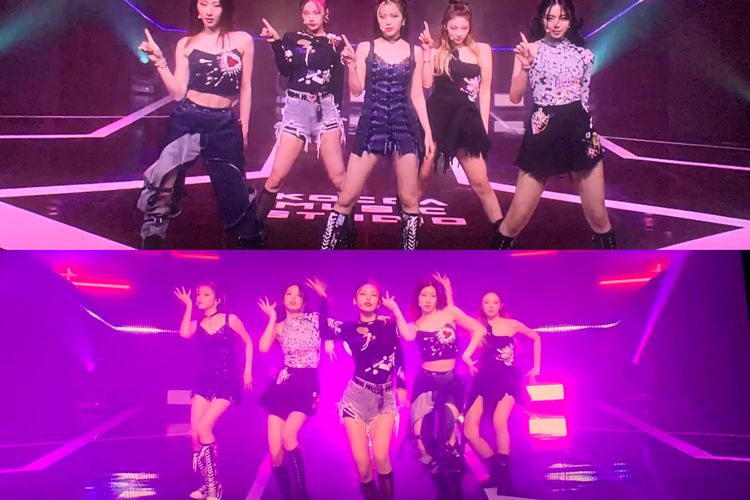 Kolase foto saat ITZY tampil di konser Stage K-Pop, Minggu (31/10/2021).